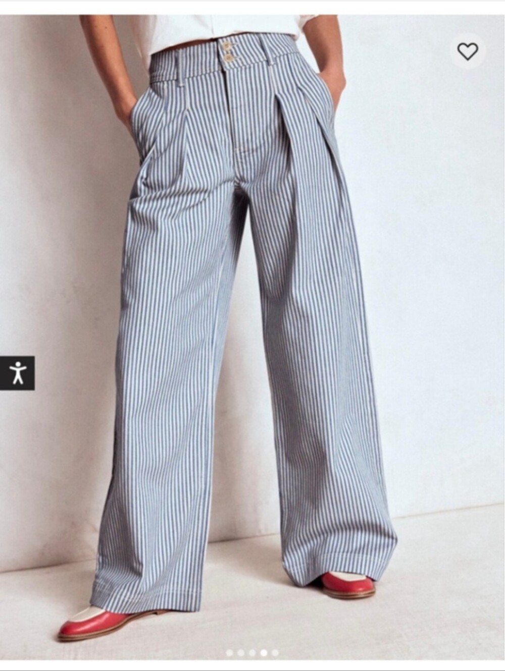 Boden Women’s Brompton Blue White Striped Wide Leg Trousers Size 16